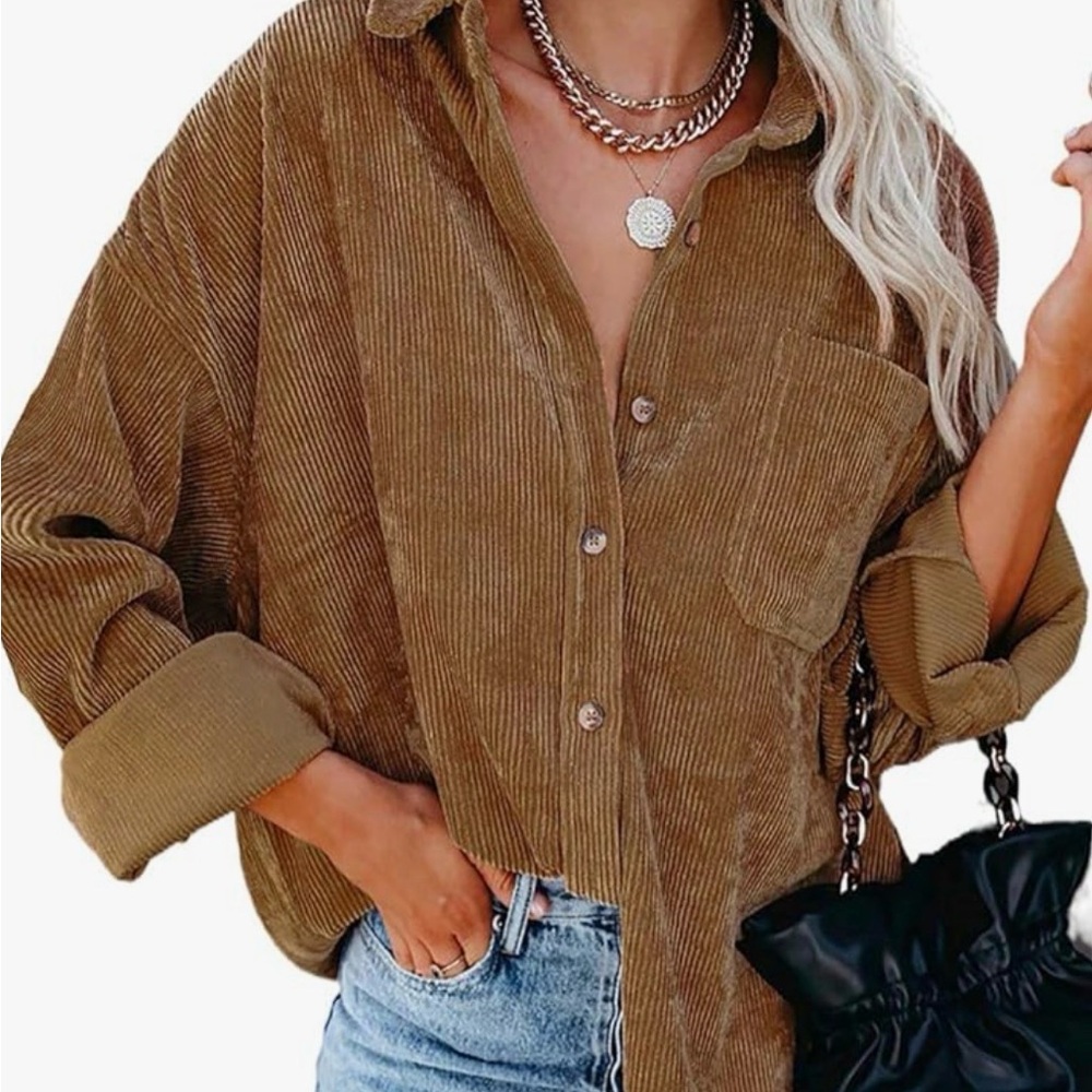 Corduroy Button-Down Shirt - Brown